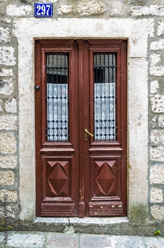 Brown wooden door in old house