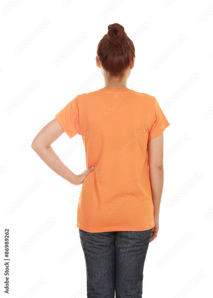 female with blank t-shirt (back side) female with blank t-shirt (back side)