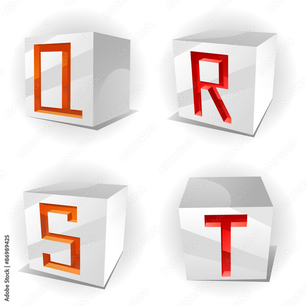 Vector cube alphabet letters Q,R,S,T Vector cube alphabet letters Q,R,S,T