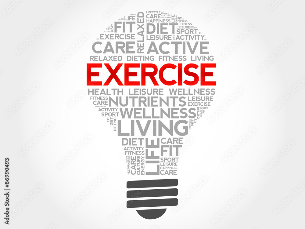EXERCISE bulb word cloud, health concept EXERCISE bulb word cloud, health concept