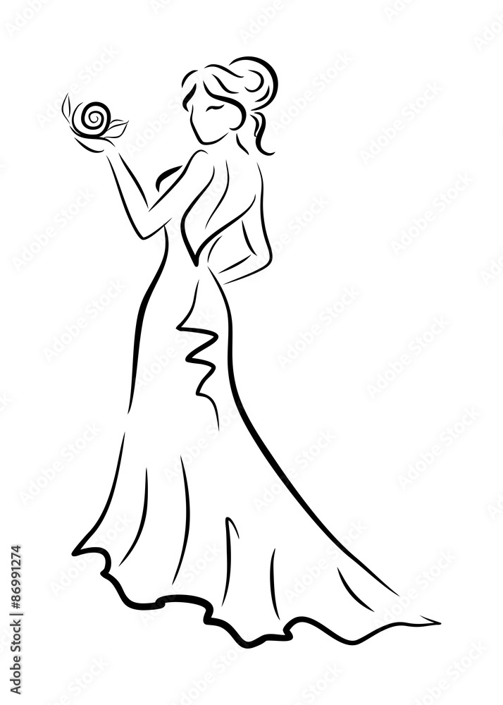 silhouette of a beautiful woman in a long dress.
