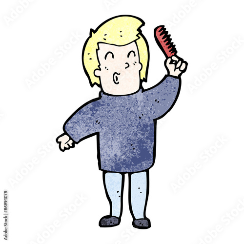 cartoon man combing hair