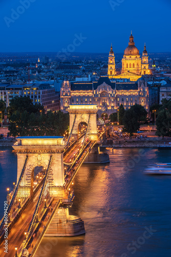 Photography The Szechenyi Chain Bridge in Budapest, Hungary at night
