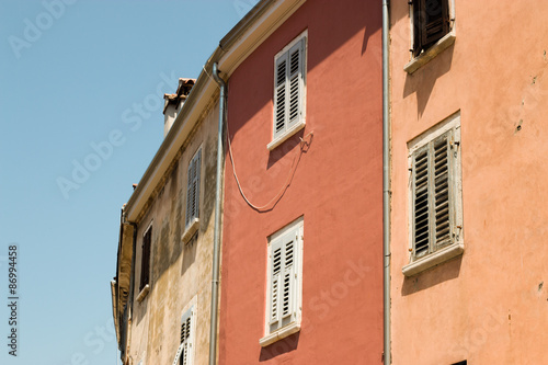Buildings view from the streets of the city of Rovinj located in Croatia, situated on the Adriatic Sea