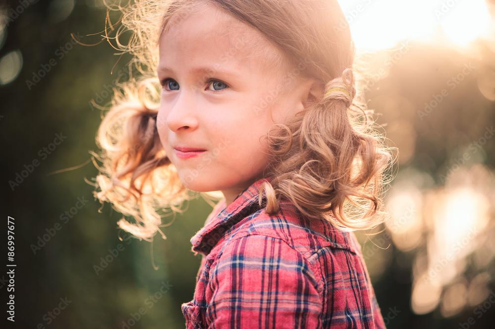 close up summer portrait of cute curly 6 years old child girl close up summer portrait of cute curly 6 years old child girl