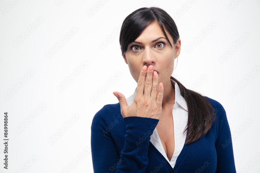 Amazed businesswoman looking at camera Amazed businesswoman looking at camera