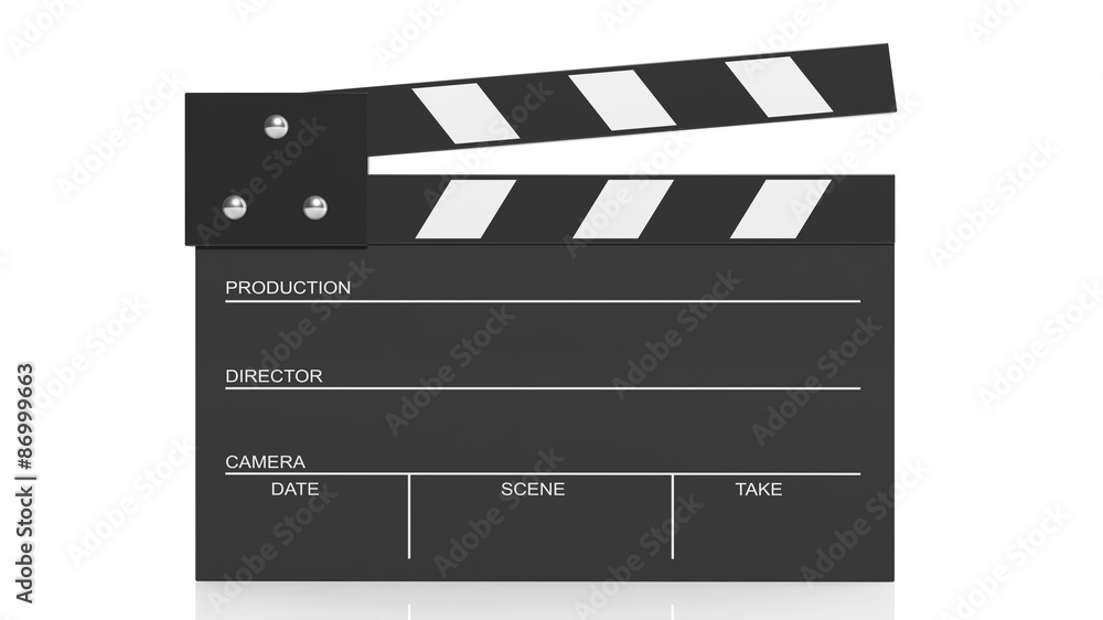 Black blank clapperboard isolated on white background