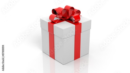 Gift box with red ribbon isolated on white background