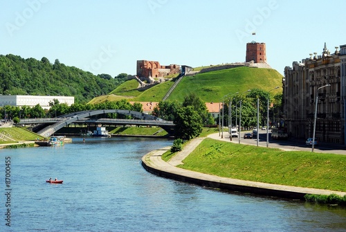 Vilnius city Neris river and Gediminas castle view