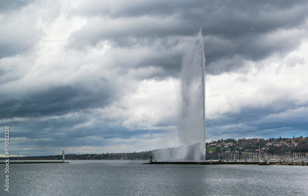 view of Geneva lake with Fountain, Switzerland
