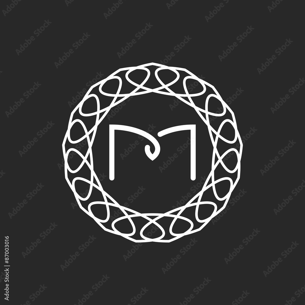 Letter M logo monogram frame, mockup for wedding invitation or design of emblem for hotel Letter M logo monogram frame, mockup for wedding invitation or design of emblem for hotel
