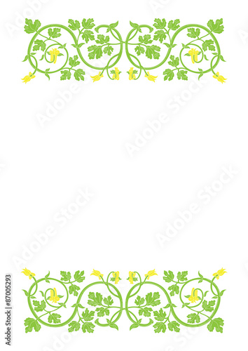 Floral frame in medieval style. Ornament of interwoven stems, foliage and flowers. Vector edging, design element and page decoration