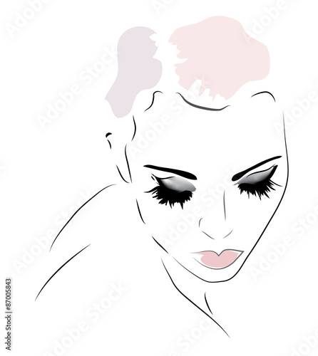 Woman Face. Illustration of a Girl Looking Down