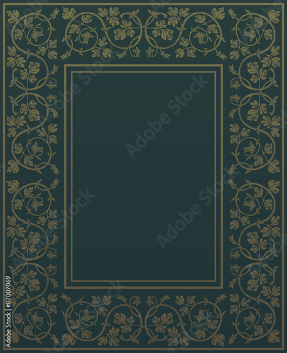 Floral frame in medieval style. Ornament of interwoven stems, foliage and flowers. Vector page decoration