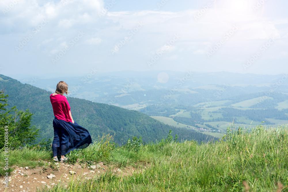 Woman staying at the Mountains