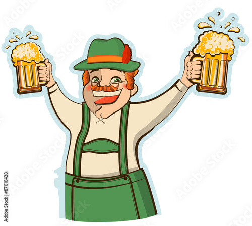 oktoberfest man with glasses of beer.Vector illustration isolate