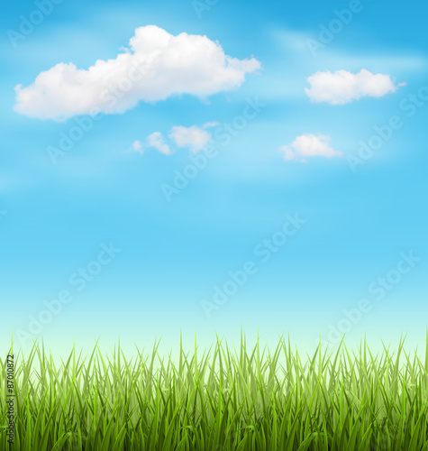 Green Grass Lawn with Clouds on Light Blue Sky