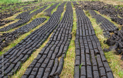 closeup of peat bog field ready for cultivation in Ireland