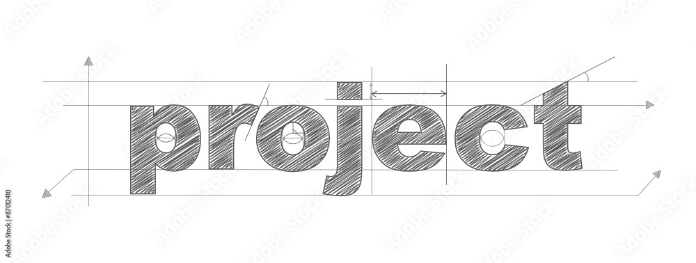PROJECT Technical Lettering Vector Icon - obrazy, fototapety, plakaty 