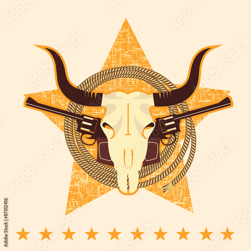 WEstern symbol with bull skull and guns