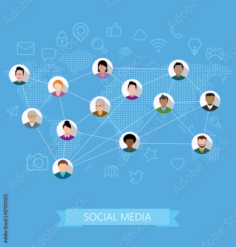 Flat social media and network connection concept. 
