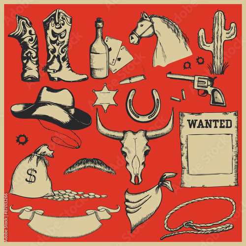 Cowboy Western set of objects.