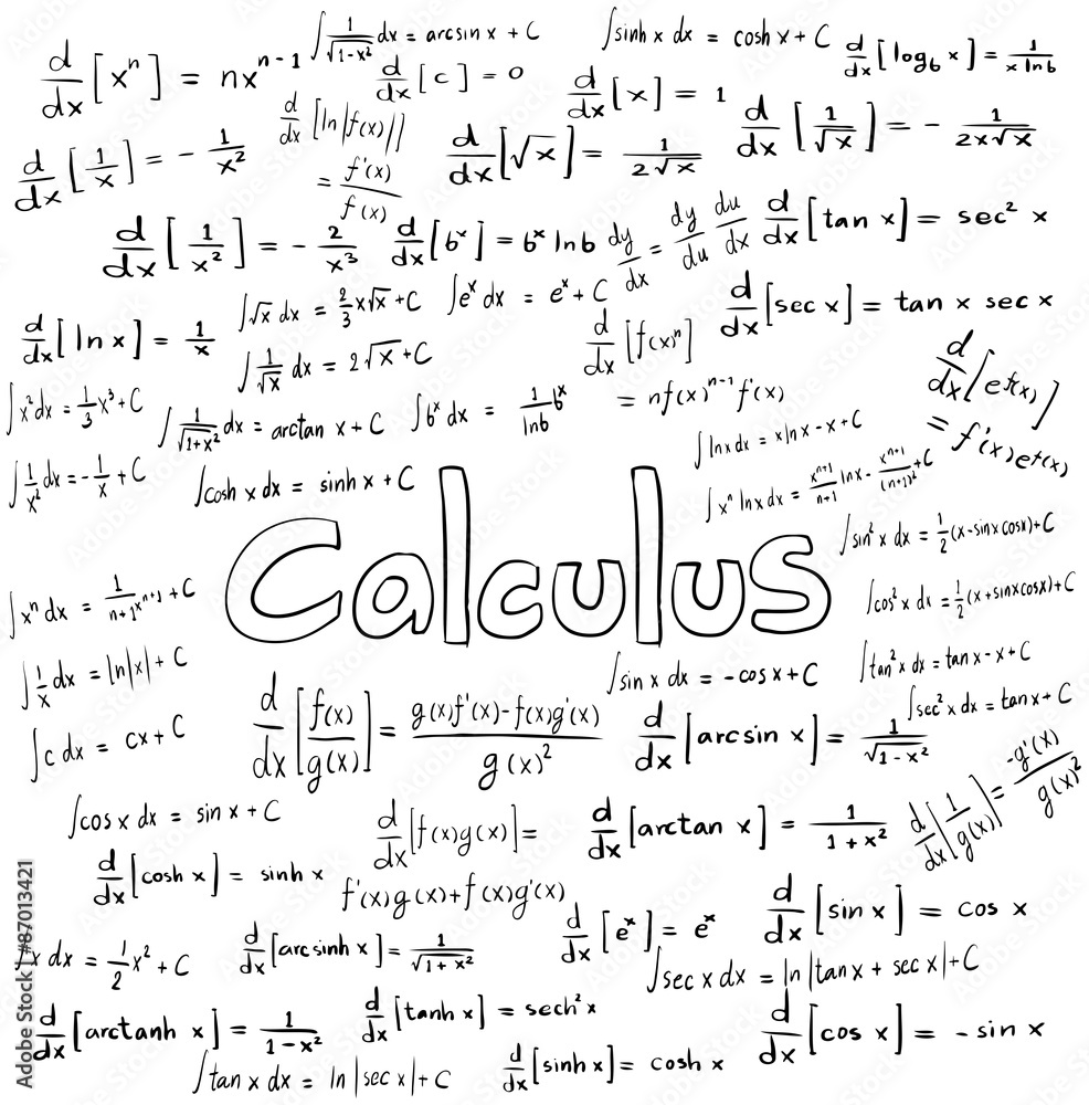 Calculus law theory and mathematical formula equation, doodle handwriting vector