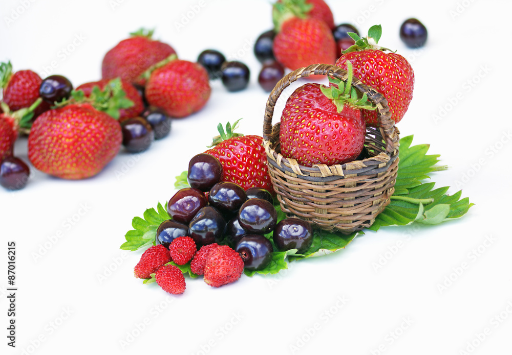 Strawberries, cherries and wild strawberries Strawberries, cherries and wild strawberries