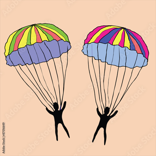 small funny men skydivers vector parachute parachutist   jumper