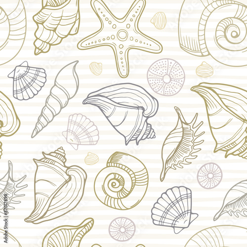 Sea shell seamless pattern. Vector illustration