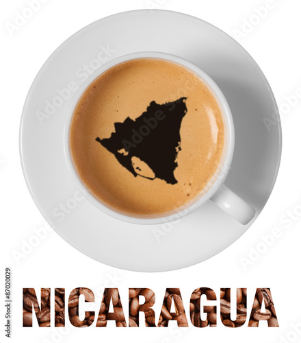 Nicaragua map drawing art on coffee foam in cup