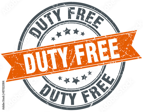 duty free round orange grungy vintage isolated stamp