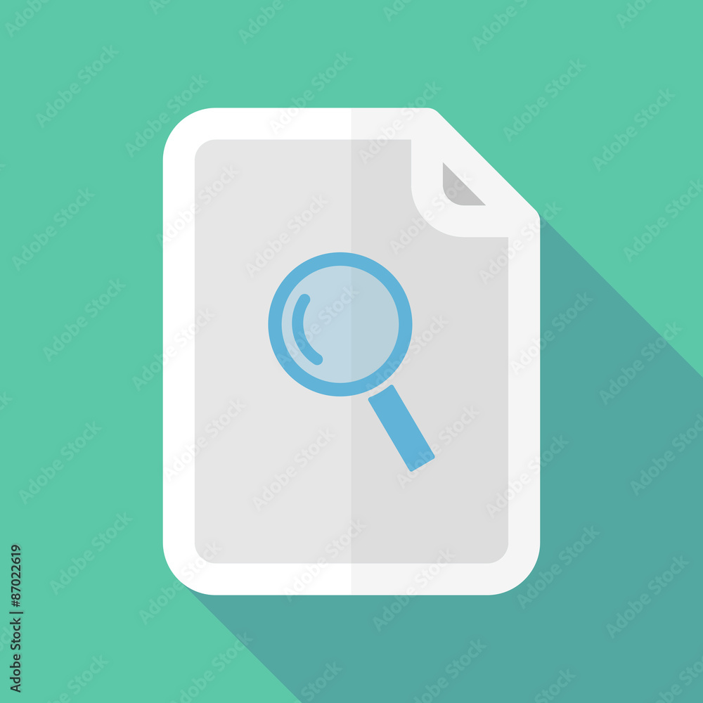 Long shadow document icon with a magnifier Long shadow document icon with a magnifier