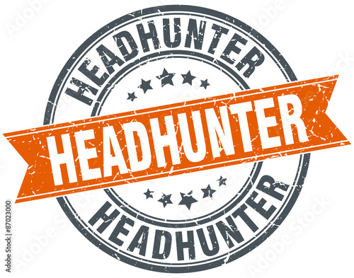 headhunter round orange grungy vintage isolated stamp