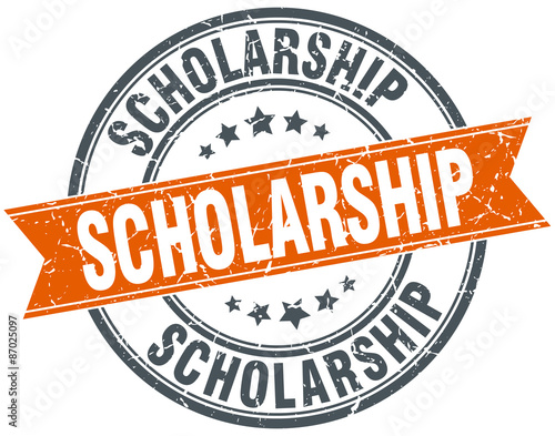 scholarship round orange grungy vintage isolated stamp
