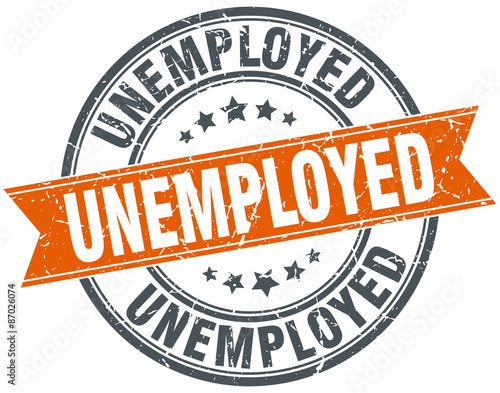unemployed round orange grungy vintage isolated stamp