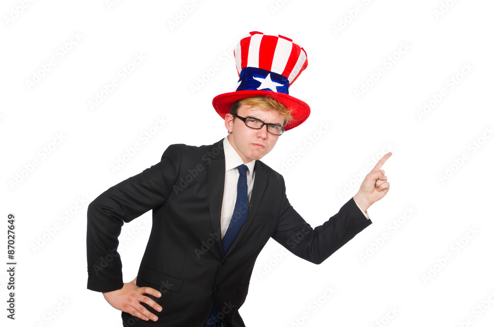 Businessman with american hat isolated on white Businessman with american hat isolated on white