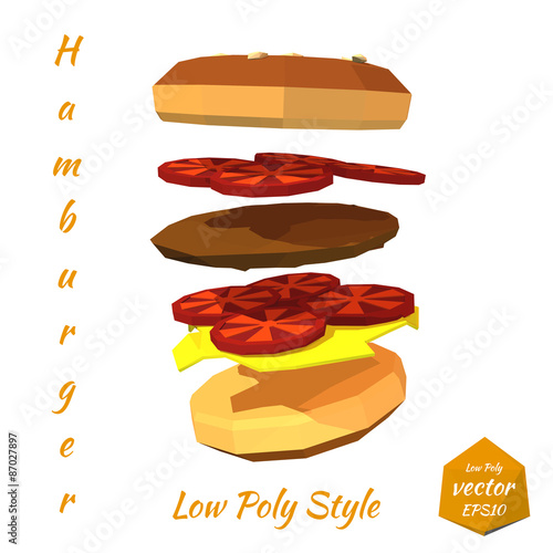 Hamburger with cutlet and tomato layers isolated on white backgr