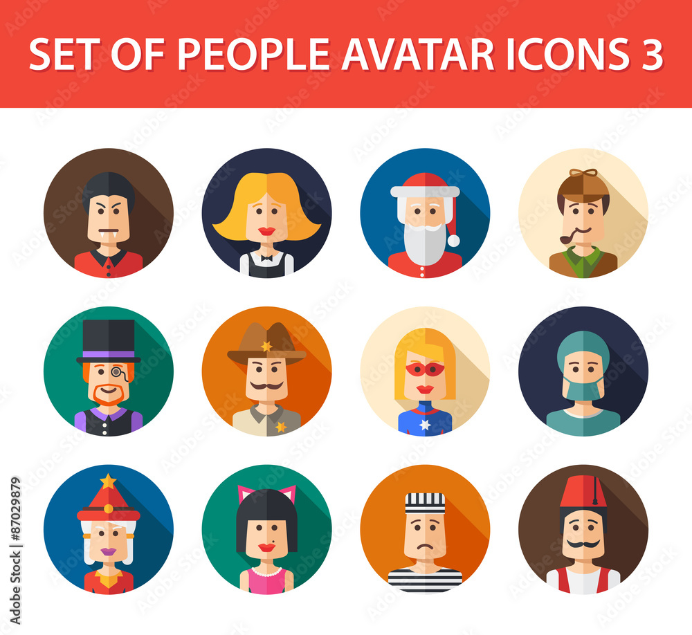 Set of isolated flat design people icon avatars for social netwo Set of isolated flat design people icon avatars for social netwo