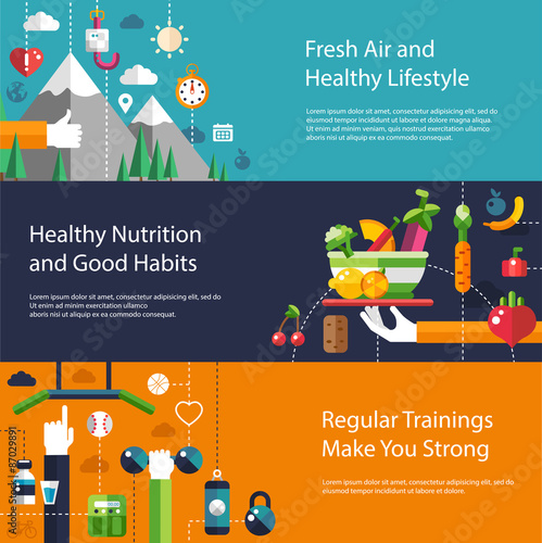 Set of flat design sport, fitness and healthy lifestyle composit
