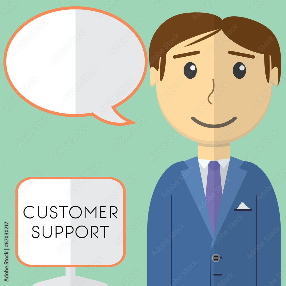 Flat design modern vector illustration concept of customer support manager with speach bubble, on color background Flat design modern vector illustration concept of customer support manager with speach bubble, on color background