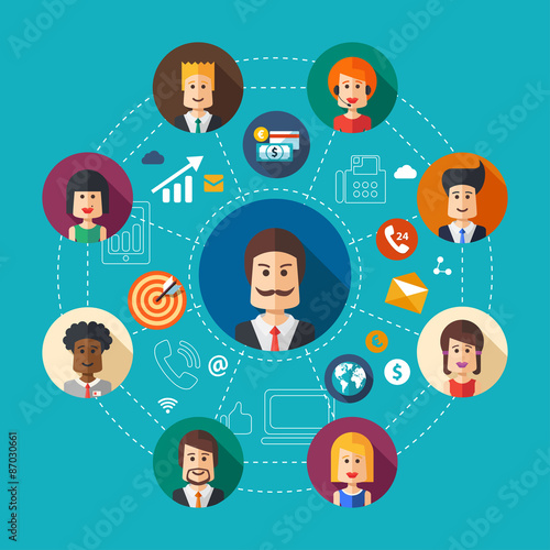 Illustration of flat design business team work composition