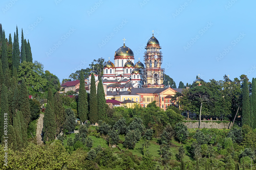 View of the New Athos Monastery (Novy Afon Monastery) with Cathedral of St. Panteleimon the Great Martyr and Belfry, Abkhazia