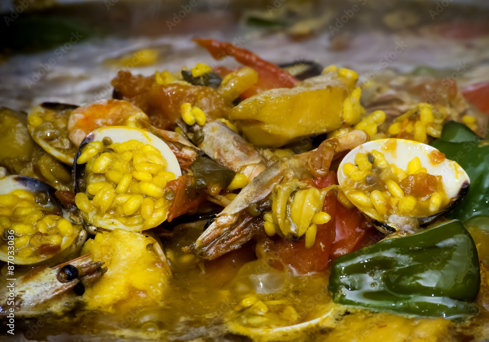 Rice with seafood cooking