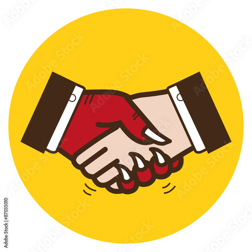 Business handshake with the devil. Vector illustration