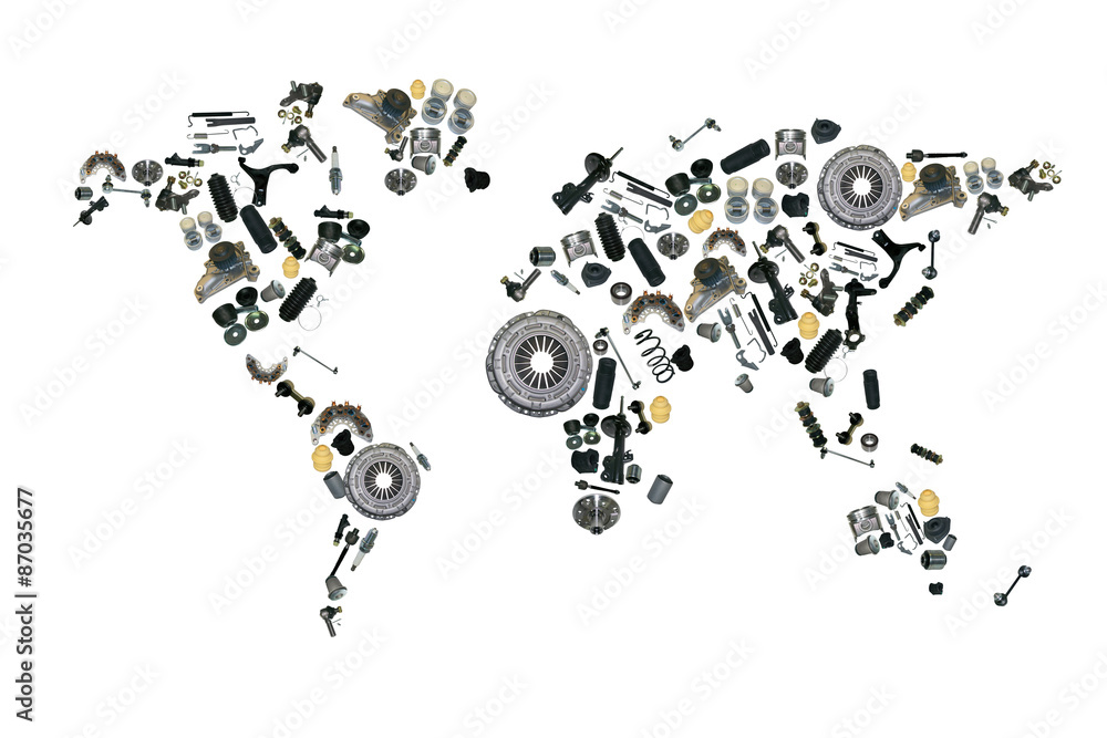 World map of the spare parts for shop auto aftermarket ilustración de ...