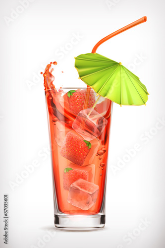 Strawberry cocktail, vector icon