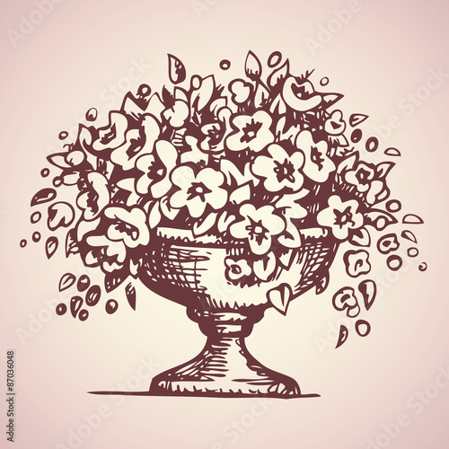 Park vase of flowers. Vector drawing