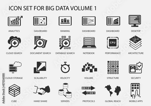 Big data vector icon set in flat design