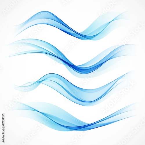 Set of abstract blue waves. Vector illustration